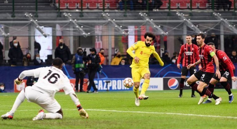 Detalhe do gol de Salah, para o Liverpool