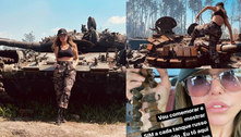 Liziane Gutierrez posa em tanque de guerra na Ucrânia e é criticada: 'Não é possível um negócio desses' 