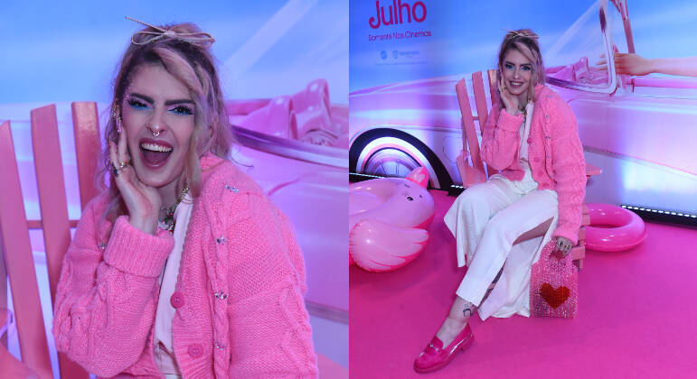 A influenciadora Karen Bachini arrasou de rosa e branco! A maquiadora misturou tecidos, texturas e caprichou na make para o evento. O destaque ficou por conta do casaqueto de tricô e da bolsa de miçangas rosas e vermelhas