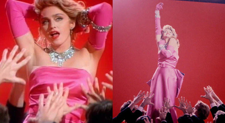 Uma das músicas mais conhecidas da cantora é Material Girl. Para seu videoclipe, Madonna escolheu fazer um tributo a Marilyn Monroe, com referência a uma cena do filme Os Homens Preferem as Loiras, surgindo com o vestido rosa pink característico e cheia de diamantes