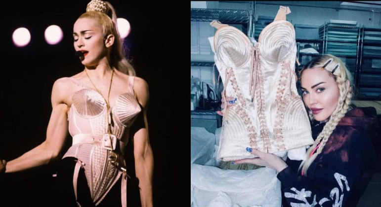 A primeira peça não poderia ser outra além do icônico corset com busto pontudo, assinado por Jean Paul Gaultier. A peça foi usada pela rainha do pop durante sua terceira turnê mundial, a Blond Ambition Tour, lançada para acompanhar o quarto álbum de estúdio de Madonna, Like a Prayer