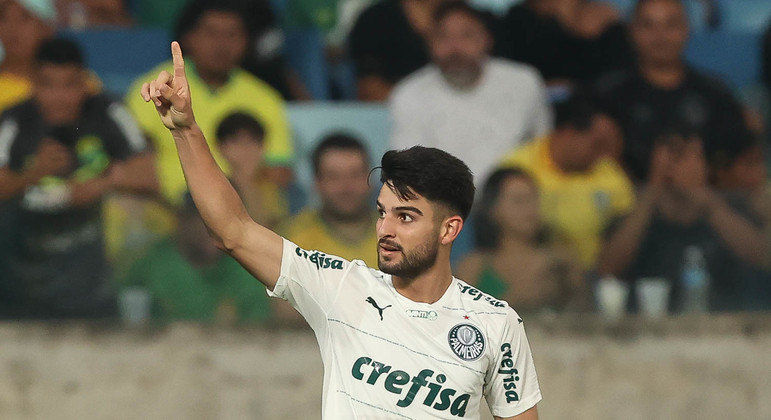 José López comemora o gol marcado no empate entre Palmeiras e Cuiabá no Brasileirão