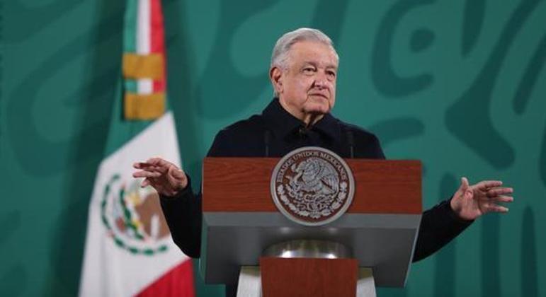 Andrés Manuel López Obrador participa de uma conferência de imprensa no Palácio Nacional