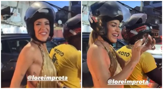 Lore Improta apareceu na mototáxi em vídeos postados nas redes sociais