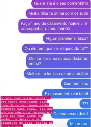Lorena rebateu mensagem de seguidora