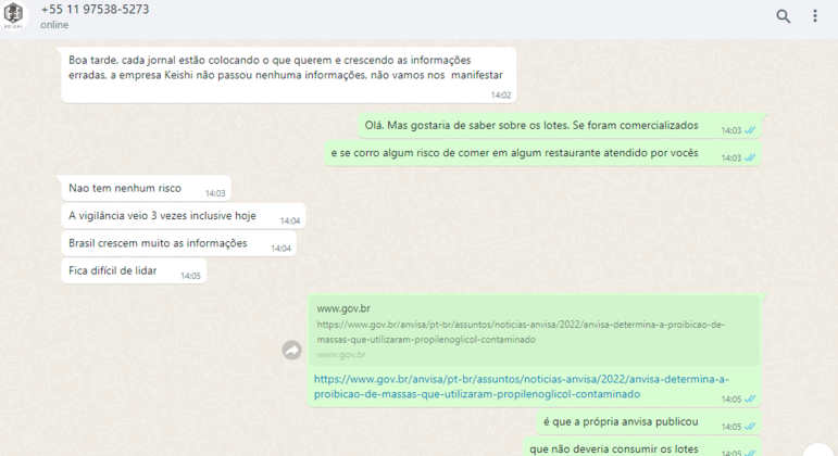 Conversa com o canal de atendimento da Keishi