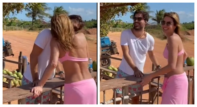 Luciana brincou e trocou beijos com o novo namorado durante passeio