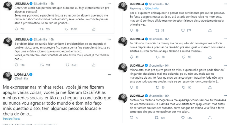 Ludmilla desabafa nas redes sociais 