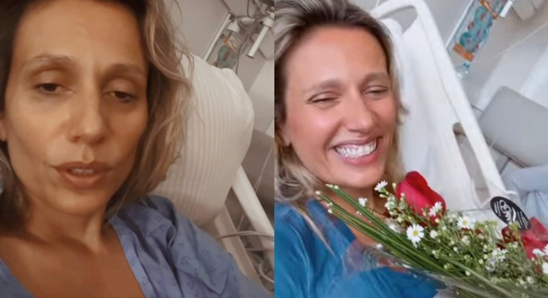Luisa Mell em dois momentos no hospital após ser internada