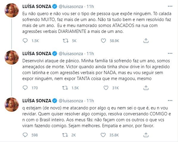 Luisa Sonza diz que desenvolveu ataque de pânico
