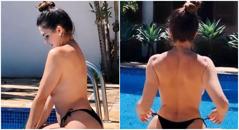 Luiza Ambiel faz topless aos 50 anos