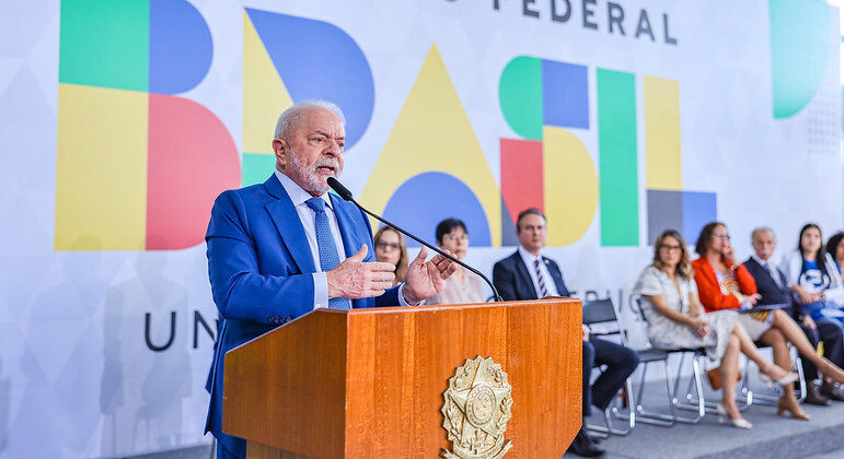 O presidente Luiz Inácio Lula da Silva durante cerimônia realizada no Palácio do Planalto