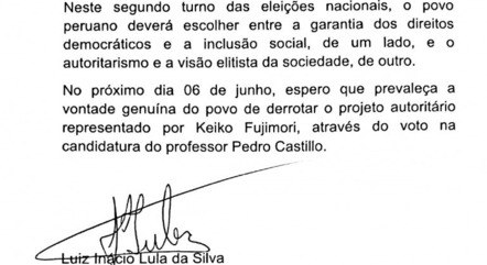 Declaração de Lula sobre Pedro Castillo na última eleição presidencial no Peru
