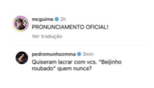 Lutador de MMA comenta pronunciamento de Guimê: 'Beijinho roubado, quem nunca?'