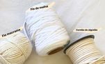 Entre os materiais usados para fazer, existem quatro opções: cordão de algodão, barbante 24 fios, fio macramê e fio de malha