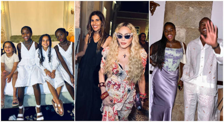 A rainha do pop mostrou que estava acompanhada dos filhos. Nas imagens, estão as gêmeas, Estere e Stella, Mercy James e David Banda, além de outros convidados