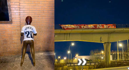 Torcedores do Atlético de Madrid penduraram boneco que representava Vinícius em ponte