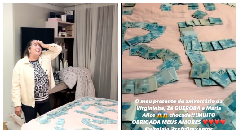 Mãe de Virginia ficou surpresa ao ver as notas de 100 reais espalhadas pela cama