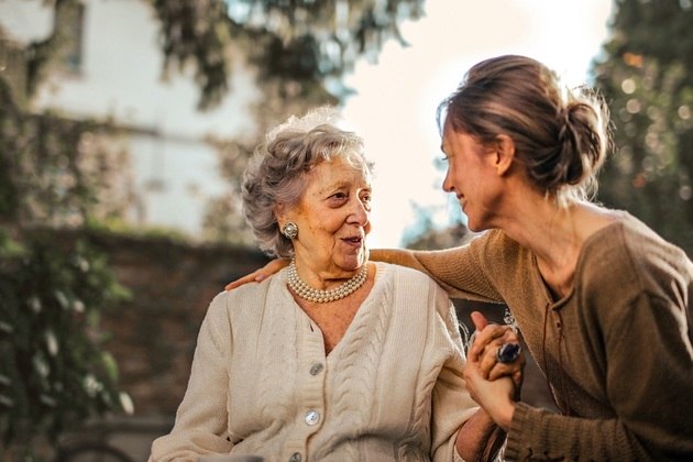 mãe, filha, família, idosa, velha aposentado, mulher