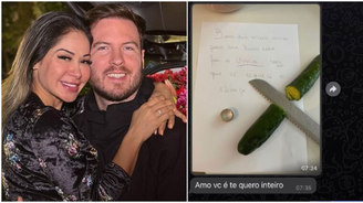 Maíra Cardi 'ameaça' Thiago Nigro com pepino cortado  (Fotos de Reprodução/Instagram)