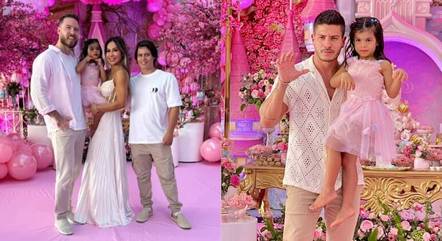 Maíra Cardi e Arthur Aguiar no aniversário da filha, Sophia 