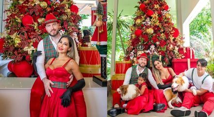 Maíra Cardi e Thiago Nigro fazem ensaio de fotos natalino com a família
