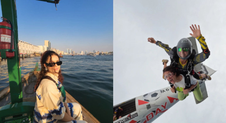A apresentadora, então, voltou para Dubai e fechou a viagem no país indo nada mais, nada menos do que saltar de paraquedas no Skydive Dubai. 