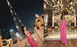 No fim de novembro, Maisa iniciou a longa viagem para o exterior e publicou uma sequência de fotos no Instagram, na frente do Burj Khalifa, prédio mais alto do mundo, localizado em Dubai, nos Emirados Árabes Unidos. Ela posou com um lookinho todo rosa e uma bolsa de luxo