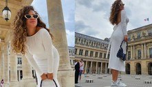 Maisa Silva arrasa ao usar vestido branco colado, tênis e bolsa no valor de R$ 2,8 mil em Paris