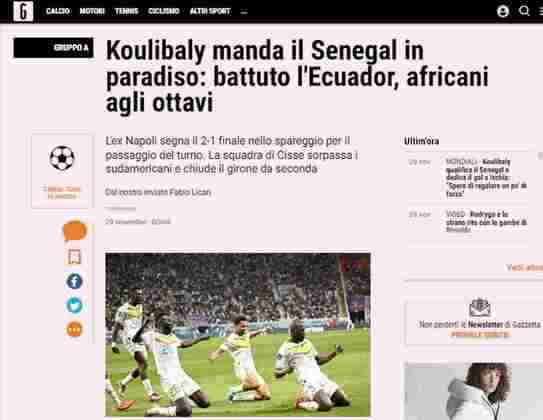 'Mandou para o paraíso': A 'Gazzetta dello Sport' coloca Koulibaly, ex-jogador do Napoli, como herói da classificação Senegalesa em sua manchete. 