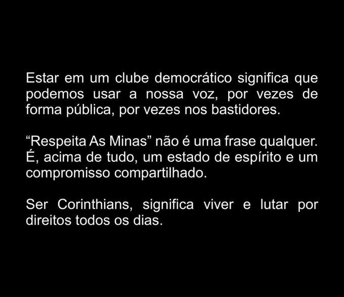 Manifesto divulgado pelo time feminino do próprio Corinthians. Contra a chegada de Cuca