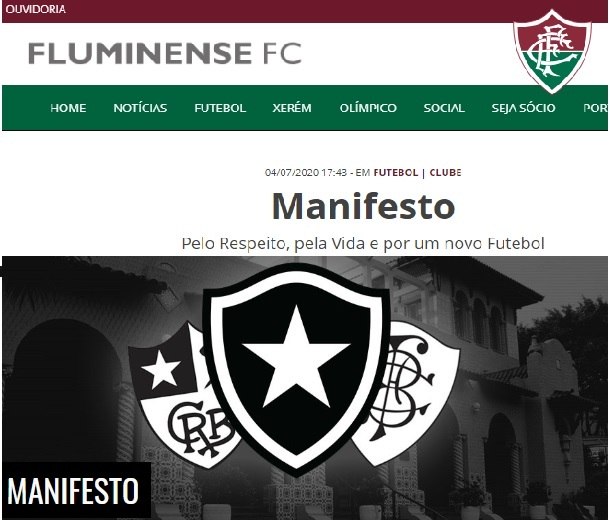 Botafogo e Fluminense publicaram manifesto por um novo futebol