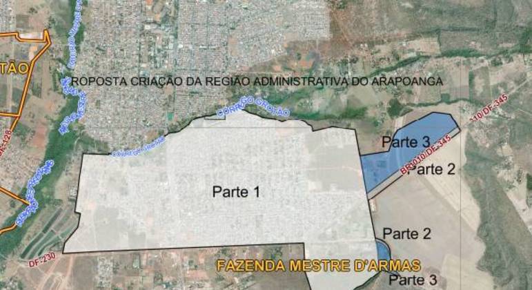 Mapa da proposta de criação da região administrativo do Arapoanga 