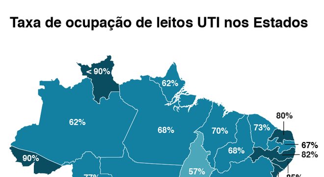 mapa com taxas de leitos ocupados