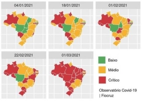 Veja a evolução da ocupação dos leitos de UTI em 2021 no Brasil
