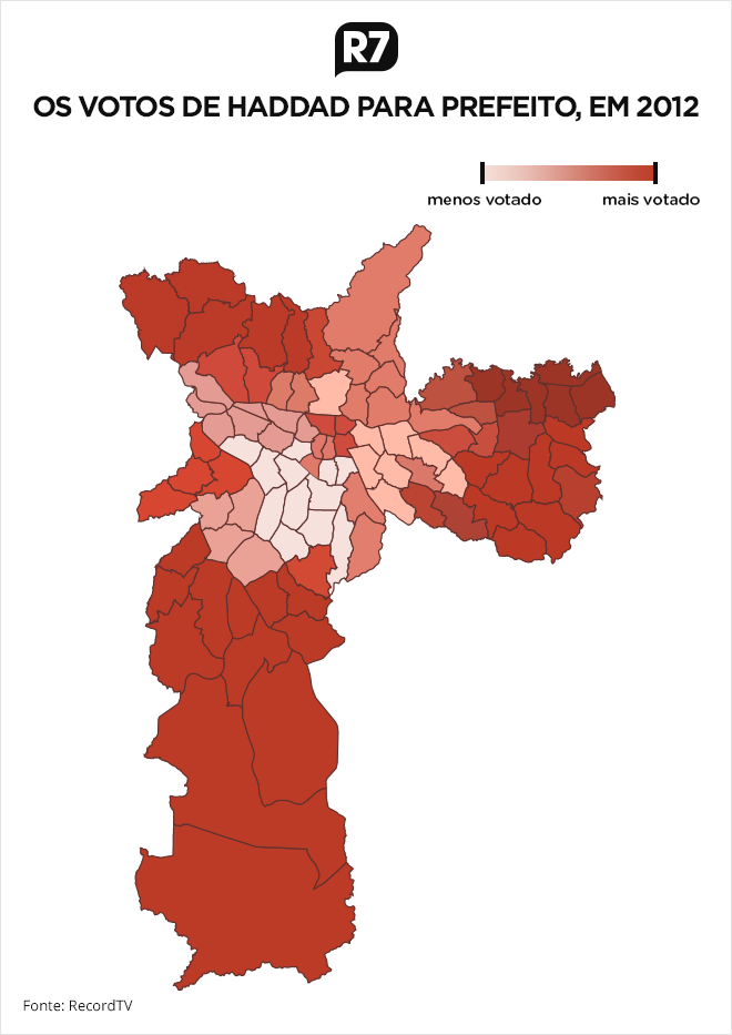 Mapa de votação de Fernando Haddad na Eleição de 2012