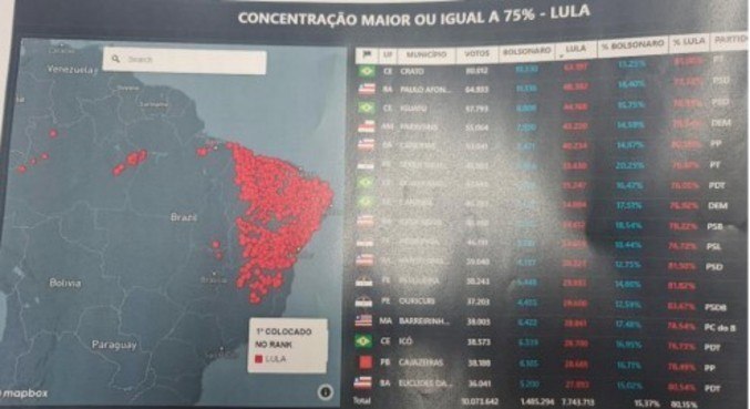 Mapa mostra locais onde Lula teve mais votos no 1º turno da eleição
