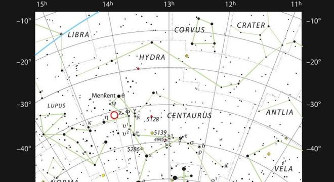 Mapa mostra a localização da estrela PDS-70 e do novo planeta na constelação de Centauro