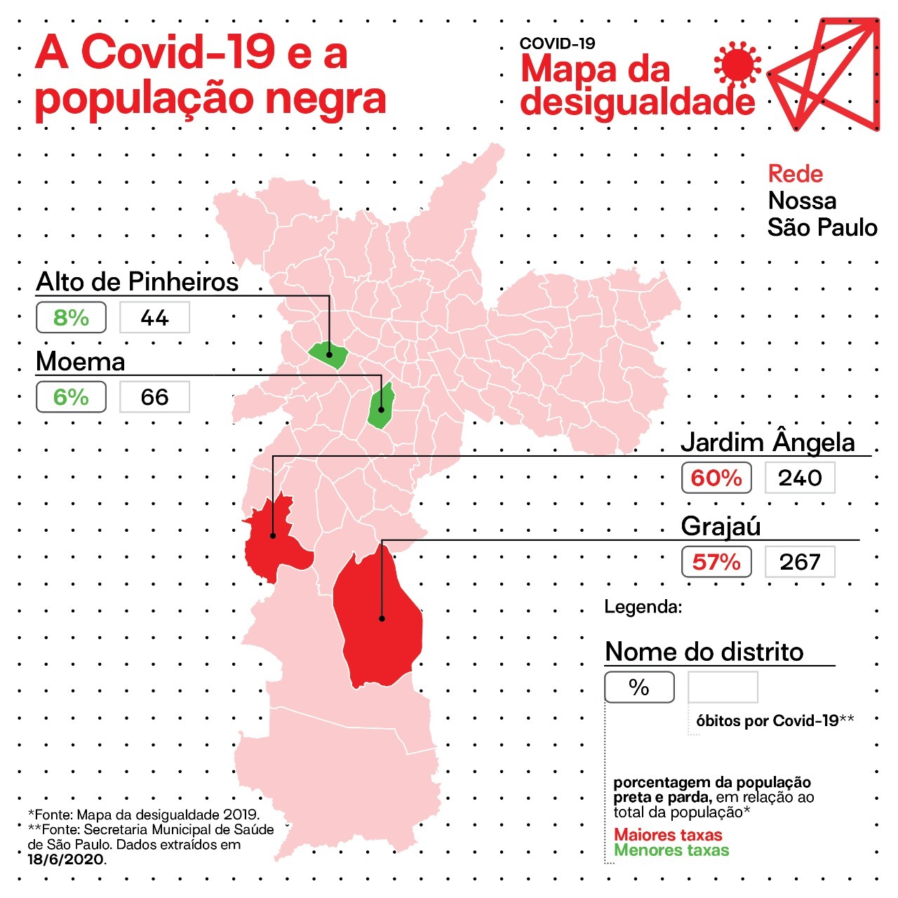 Mapa da relação entre população negra e óbitos por covid-19