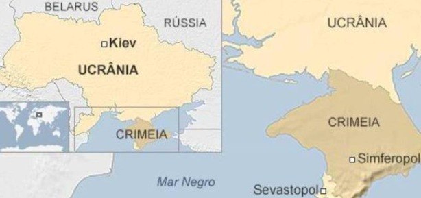 Fronteira da Rússia com a Ucrânia e a península da Crimeia