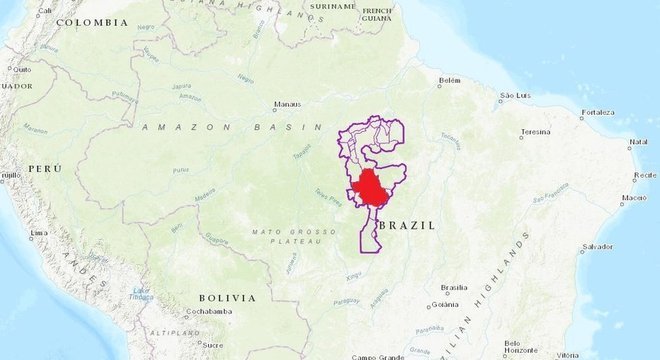 Mapa com as terras indígenas e unidades de conservação na bacia do Xingu, no Pará e em Mato Grosso; em vermelho, a Terra Indígena Menkragnoti, onde ocorreu o encontro