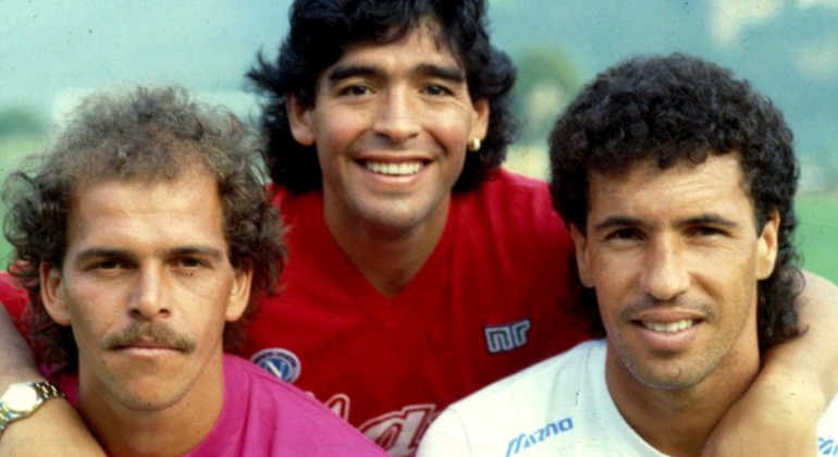Alemão, Maradona e Careca, no Napoli de 1989/1990