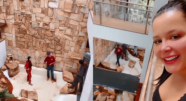 Nos vídeos, que foram compartilhados no Instagram, a sertaneja mostrou funcionários na obra