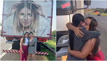Maraisa para caminhão com homenagem a Marília Mendonça e abraça caminhoneira na estrada 