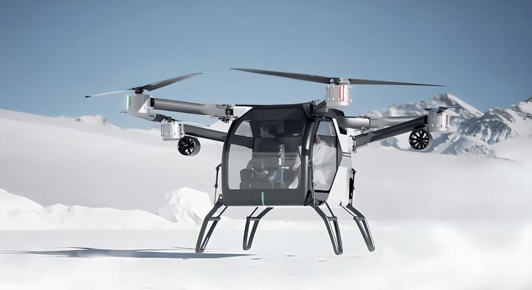 Drone tripulado terá três hélices e motor também elétrico 
