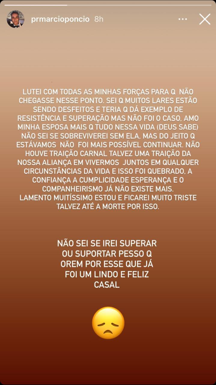 Comunicado de Márcio Poncio sobre a separação