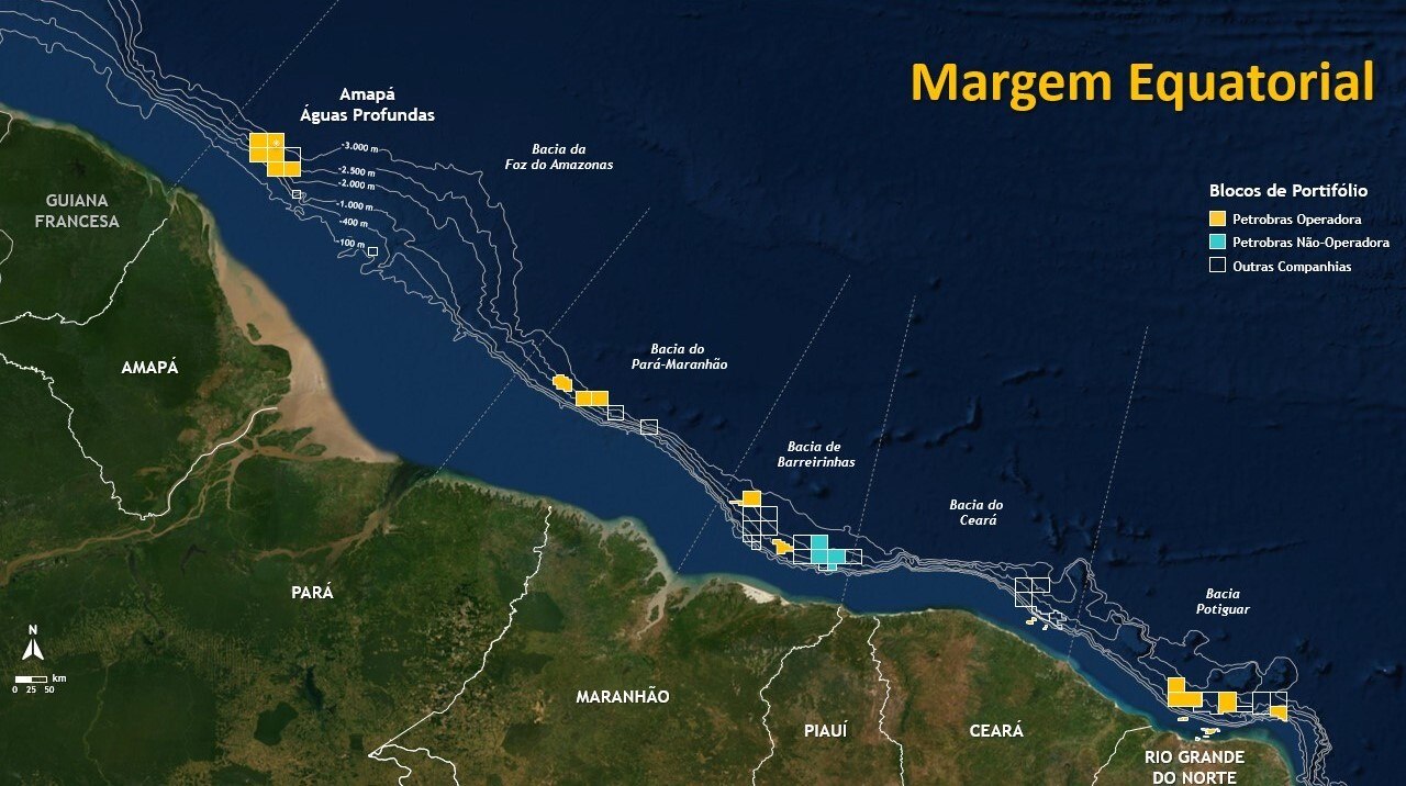 Mapa da Petrobras mostra as bacias na Margem Equatorial