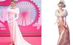 'NOITE ENCANTADA'A atriz roubou a cena ao imitar um look inspirado na Barbie dos anos 1960 durante a première do filme em Londres, na Inglaterra. Desta vez, a inspiração foi a boneca da coleção Enchanted Evening ('Noite encantada', em tradução livre). Margot usava com um longo rosa-claro com gola em tule (imutando pele), assinado pela designer de britânica Vivienne Westwood (1941-2022)