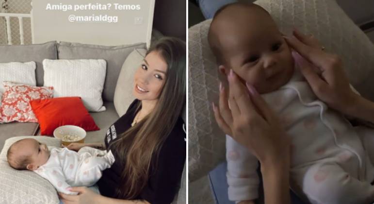 Maria Lina Deggan visita filha de amiga, Isabela Matte