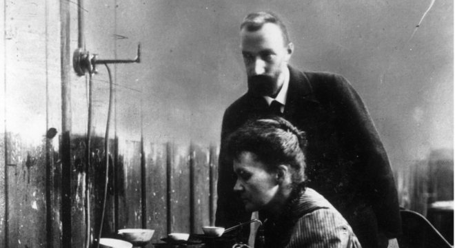 Marie Curie e o marido, Pierre Curie